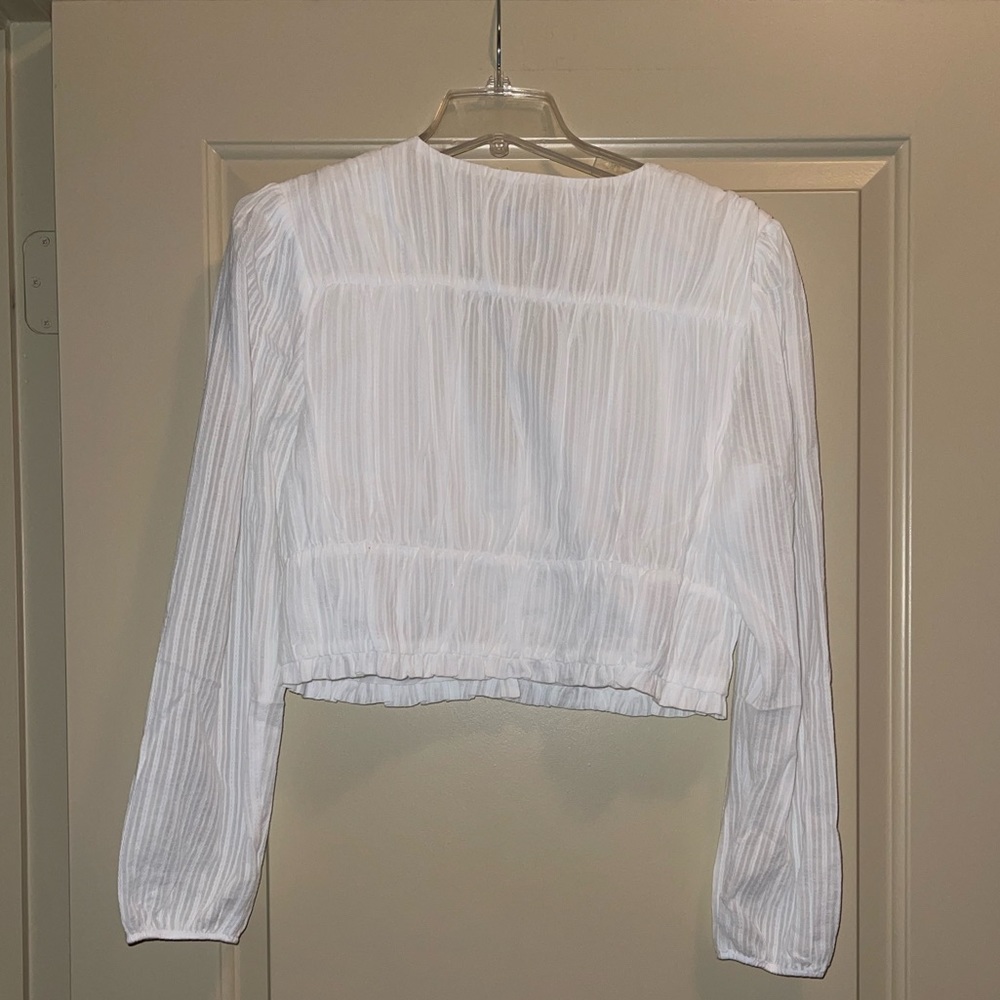 Express Textures Ruffle Button Front Crop Top Lon… - image 4